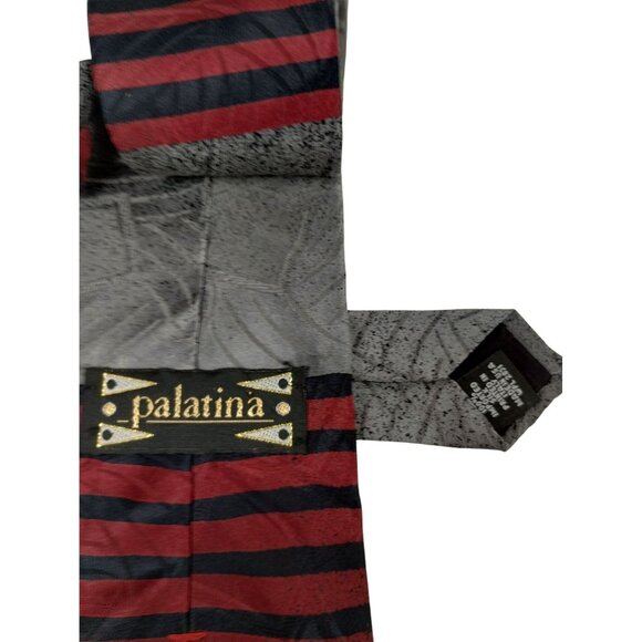 Retro Palatina Mens Vintage Silk Tie With Stripes and Geometric Leaf Patterns - Picture 4 of 6